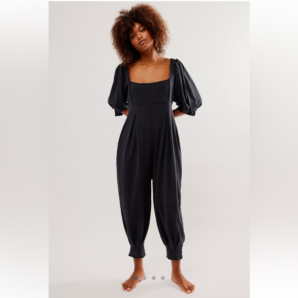 Free People Black Balloon Sleeve Jumpsuit
